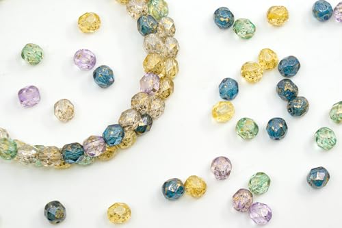 0.9 oz (25g) Mix of 100pcs 6mm Round Faceted Fire Polished Czech Glass Beads, Golden Shades - color: 6mm Gold Mix