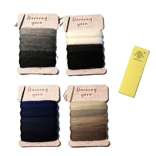 Darning Thread Gradient Set – 20 Colors in 4 Themes (Navy, White, Black, Beige) – 15.3 Yards Each 306 Yards Total – Wool & Acrylic Mending Yarn from Japan – Includes Sticky Notes