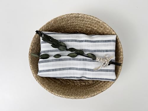 100% Linen Fabric – Lightweight Prewashed – Horizontal Stripe Patterns – Precut Style – Soft & Breathable – 52” Width – by The Linen Lab (Navy 4597, 1 Yard pre Cut) - color: Navy 4597, size: 1 yard pre cut