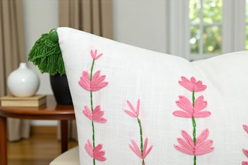 VAGMINE Embroidered Wildflower 18x18 Throw Pillow Cover, Pink - color: Pink-daisy, size: 18" x 18" (Pack of 1)