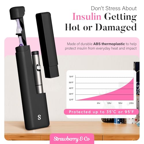 STRAWBERRY & CO Insulin Cooler Travel Case - Built-in Sharps Dispenser & Temperature-Control Organizer (Black) - color: Black