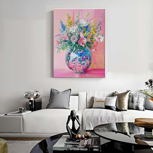 Lzyueyuan Flowers Stamped Cross Stitch Kits for Adults Beginner, Disco Ball Cross Stitch Ornament Kits Counted Embroidery Needlepoint Kits Home Decor 11.8X15.7inch - color: Cross Stitch-1029-5