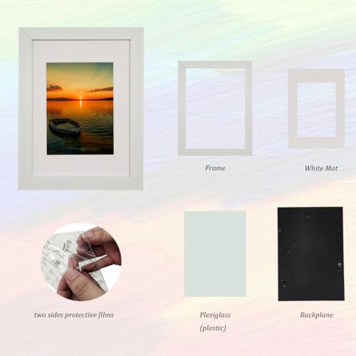 A5 Gallery Picture frames with A6 mat,Freestanding and Wall Mountable Photo Frame,White - color: White, size: 6x8