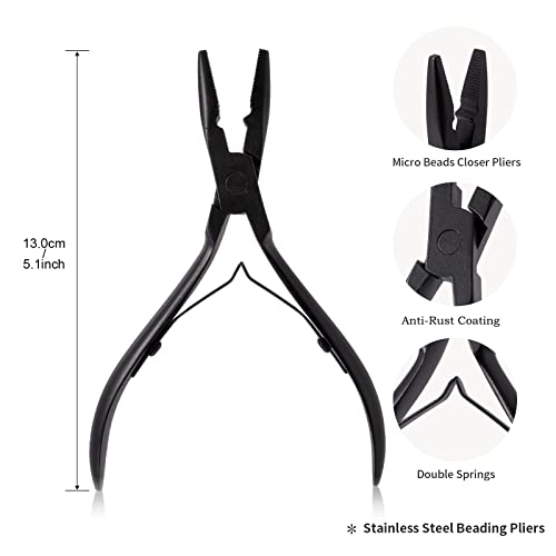 NEWISHTOOL Micro Links Hair Extensions Kit, Hair Extension Pliers for Beads - color: Black