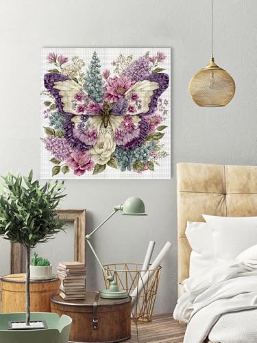 askkqtx Butterfly Stamped Cross Stitch Kits for Adults 14x14 Inch - color: Butterfly-XJ005
