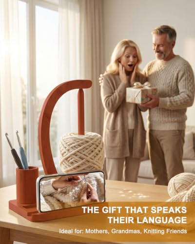 SPEENSUN Magnetic Bamboo Yarn Holder with Phone Stand, Walnut Finish - color: Walnut Finish