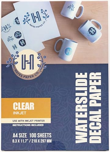 Hayes Paper, Waterslide Decal Paper for INKJET CLEAR 100 Sheets Premium Water-Slide Transfer Paper, A4 Size, 8.25 x 11.7 Inch - color: Inkjet - Clear, size: A4 - 100 Sheets