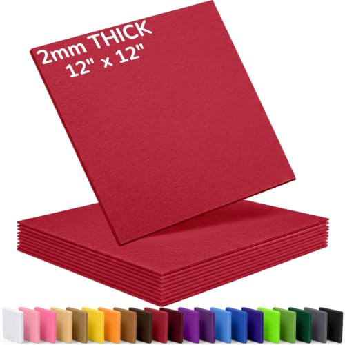 2mm Stiff Felt Sheets 12" X 12" (10 Pack, Red) - color: Red