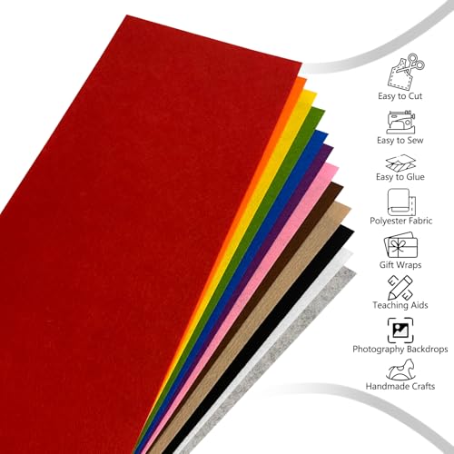 Large Stiff Felt Sheets, 1mm Felt Fabric Sheet for Crafts, 12 Rolls 8"x35"