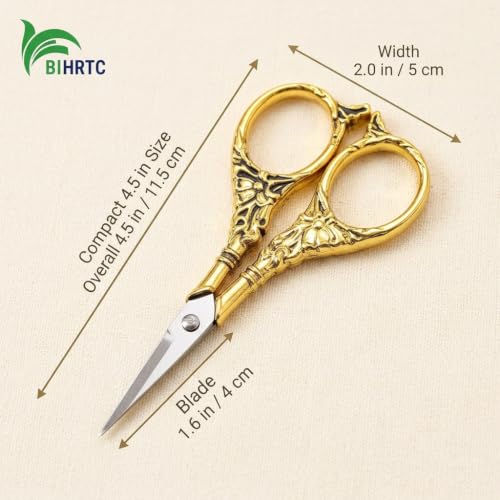 BIHRTC Vintage European Style Scissors Stainless Steel for Cross Stitch - color: Gold, size: 4.5 IN