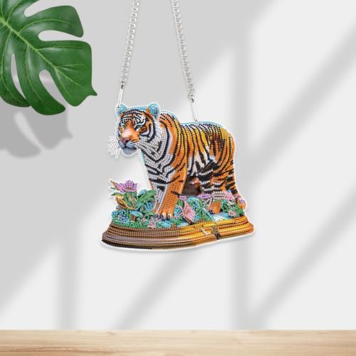 JISHSHAY Diamond Painting Hanging Pendant Tiger Diamond Art Hanging Ornament Animal Gem Art Pendant Gem Painting Wind Chimes Mosaic Kits for Adults Windchimes Embroidery Suncatchers Sun Catchers - color: Tiger