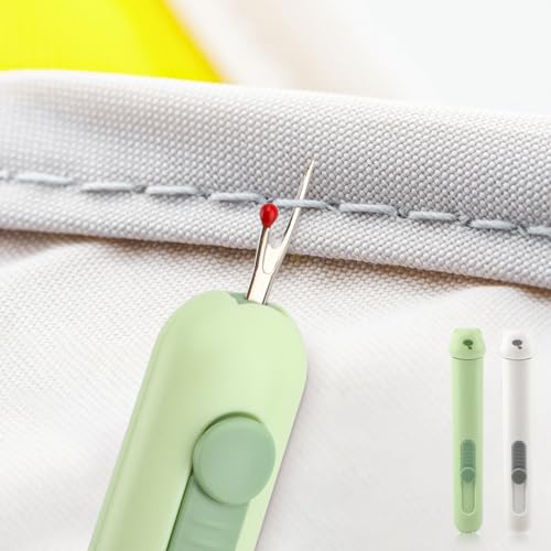 3 in 1 Automatic Needle Threaders Seam Ripper, 2Pcs Quilting Supplies Sewing Kit with Needle Storage for Sewing Crafting Thread Removing(Color:Green+White)