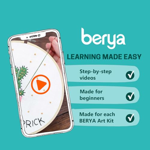 BERYA Cactus Embroidery Kit Including Video Step by Step Instructions Embroidery Hoop,Color Threads and Embroidery Scissors for Beginners-Handmade Needlepoint Kits for Adults - color: potted plants white