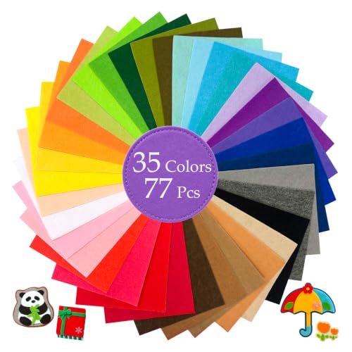 77Pcs Stiff Felt Sheets, 1mm Thick Felt Fabric Squares for Sewing & DIY - color: Rainbow
