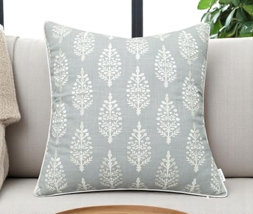 Floral Sprig Embroidered 20x20 Throw Pillow Cover, Robins Egg - color: Robins Egg-chandni, size: 20" x 20" (Pack of 1)