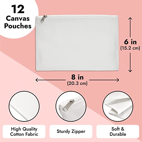 Juvale Canvas Pencil Case Pouch Set - 12-Pack, 8 x 6 in, Off White - Canvas Zip Pouches for Art & DIY - Bulk Makeup & Cosmetic Bags