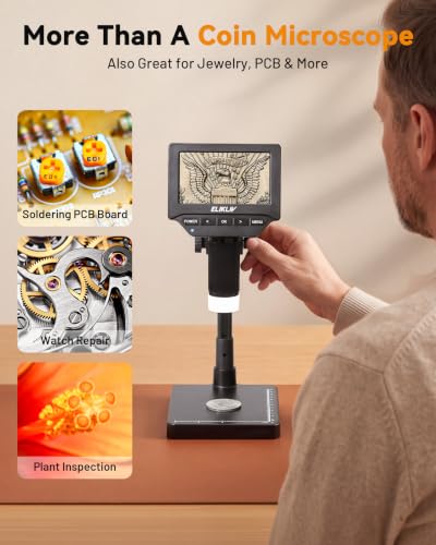 Elikliv Microscope, 4.3‘’ Digital Coin Magnifier with Lights for Adults - color: Grey