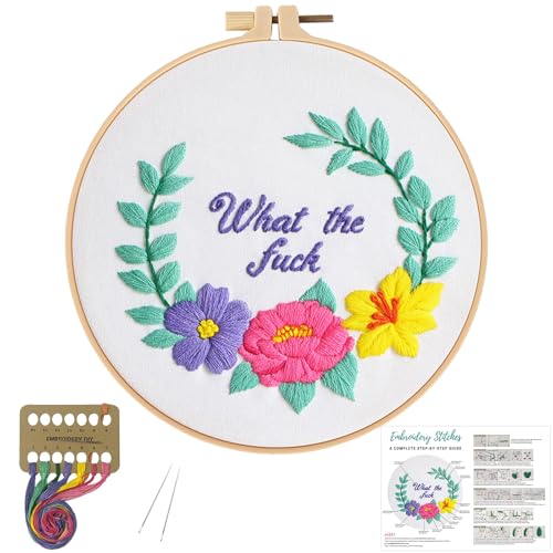 Louise Maelys Funny Floral Quote Embroidery Kit for Beginners DIY Craft - color: funny flower 2