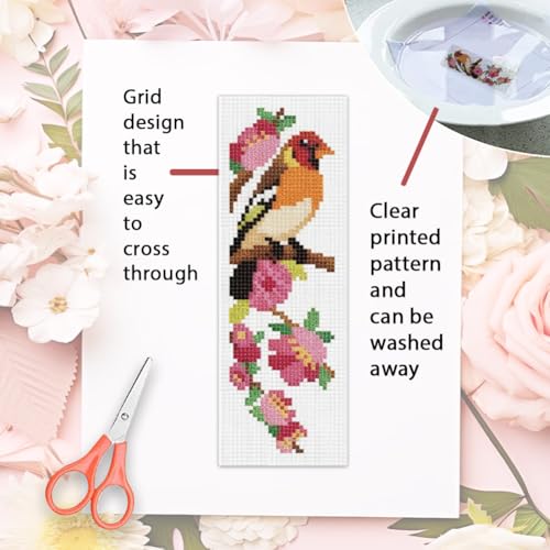 ORIGACH 6 Set Wild Bird Blossom Cross Stitch Bookmark Kit for Beginner - style: Bird & Flowers