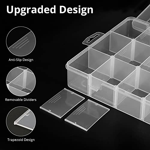 Exptolii 18 Grids Plastic Organizer Box with Dividers, Clear Compartment Container Storage for Washi Tapes Beads Crafts Jewelry Fishing Tackles, Size10.8 x 7.7 x 1.7 in - size: 1x Large 18 Grids