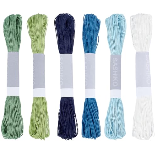 FREEBLOSS 6pcs Sashiko Thread 100% Cotton 6 * 20m(22yds) Japanese Embroidery Sashiko Threads 6-Strand Sewing Thread & Floss for Hand Sewing Embroidery Supplies, Total 120M/131yds - color: Teal