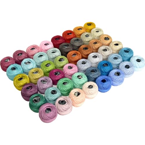 Soft 48 Colors Crochet Thread Double Mercerized Egyptian Long Staple Cotton Pearl Thread Ball 48 Pack,100% Cotton (Vintage Morandi) - color: 48 Vintage Morandi