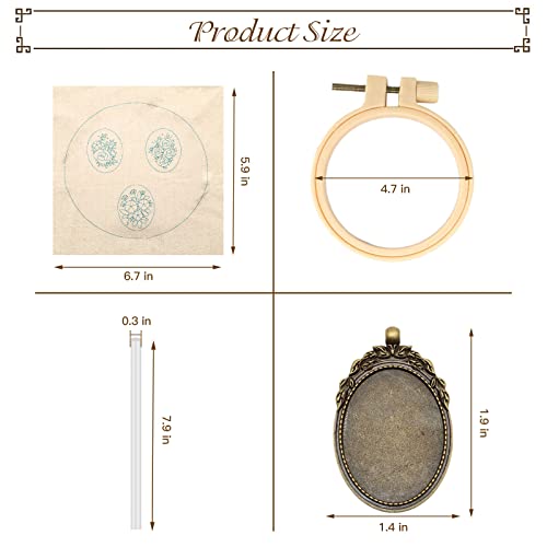 ZOCONE 3 Packs Embroidery Necklace Kit, Embroidery Pendant Kits Mini Cross Stitch Kit with Hoop, Necklace, Pendant, Beads, Stamped Pattern Cloth, Instructions, etc., Embroidery Kits for Adults - color: Gold Beads-G