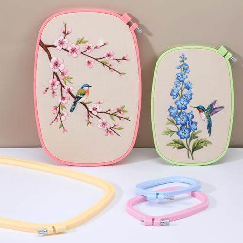 5 Pcs Square Plastic Embroidery Hoop Set Reusable Cross Stitch Hoop Frame Rings for Sewing, Needlework and DIY Craft Projects, 5 Sizes