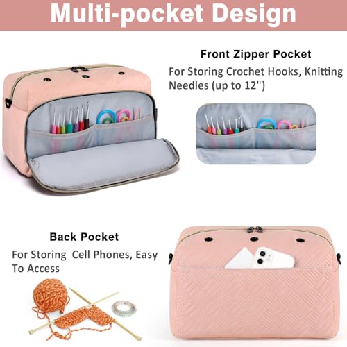 IBFUN Crochet Yarn Knitting Bag Organizer for Knit Accessories Hooks - color: L-Pink, size: Large