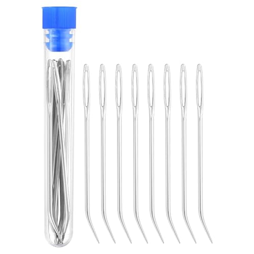 uxcell 8 Pcs Yarn Needle Kit, 3.15 Inch Tapestry Needles Bent High Carbon Iron Large Eye Sewing Darning Needles Hand Sewing Needles with Storage for Hand Sewing Art Crafts, Silver Tone - color: Silver