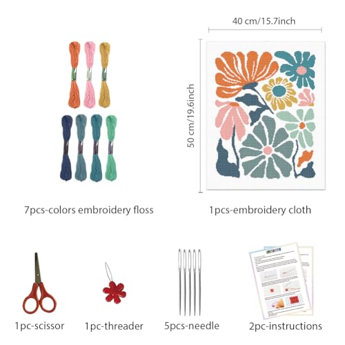 FREEBLOSS 11CT Cross Stitch Kits Abstract Flowers Stamped Cross Stitch Wall Painting Craft Kit Full Range of Embroidery Starter Kits for Adult Beginners with Instruction 15.8 x 19.7
