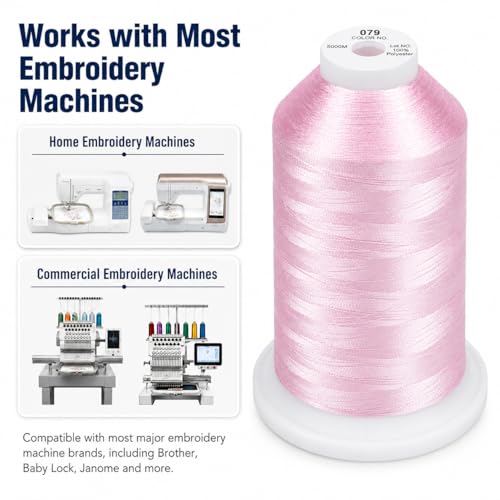Simthread 5500Yds/5000M 40WT Polyester Embroidery Thread Salmon Pink 079 - color: Salmon Pink-079
