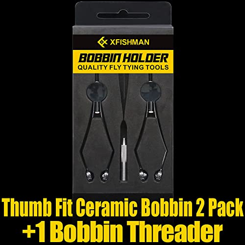 XFISHMAN Fly-Tying-Bobbin-Holder 2 Pack Fly Fishing Ceramic Bobbin with Bobbin Threader Holder Fly Tying Tools Set - color: Thumb Fit Ceramic Bobbin 2 Pack with 1 Bobbin Threade