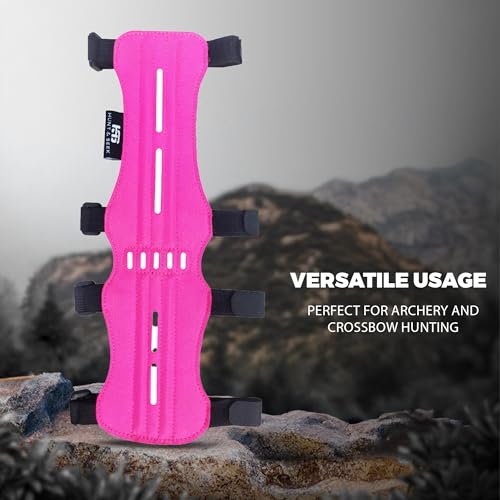 Hunt & Seek Fabric Archery Arm Guard 4 Hook-and-Loop Adjustable Straps Hunting Arm Guard Forearm Wrist Protector Archery Bracer Adult Unisex - color: Pink