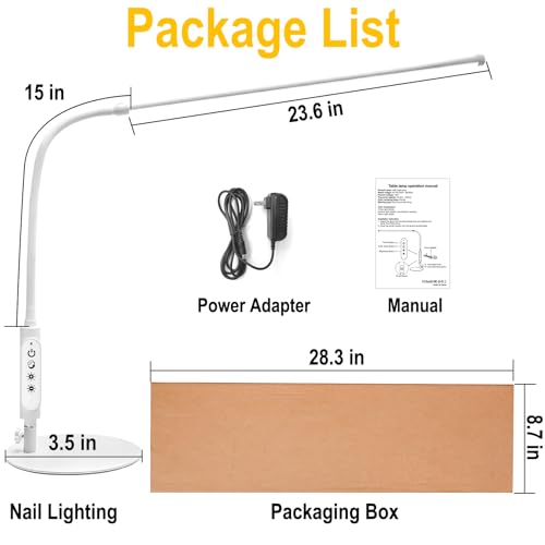 CGBE LED Desk Lamp, 23.6" Nail Light for Desk with Adjustable Gooseneck - color: White-Table
