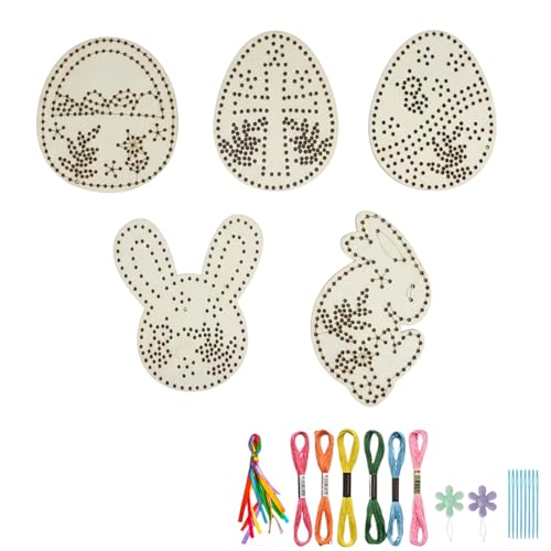 YcaeyLnaR Easter Craft Kit -5 Pieces DIY Wooden Board Threading Set, Religious Easter Decor, Personality Easter Basket Stuffers (3 Eggs) - color: 3 Eggs