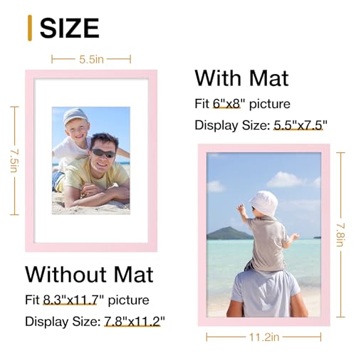 decorUhome A4 Picture Frame Fits 6x8 Photos with Mat, Pink - color: Pink, size: 8.3x11.7