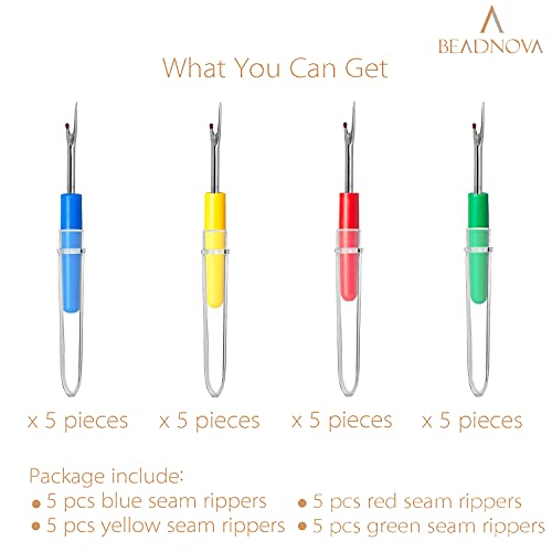 BEADNOVA Stitch Remover 20pcs Stitch Ripper Small Thread Cutter Thread Eraser for Embroidery Crafting Sewing (4 Colors) - color: 20pcs