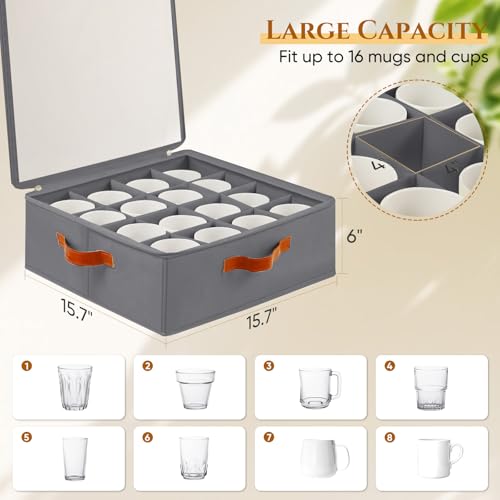 Foyego Cup and Mug Storage Box, Grey - color: Gray, size: 15.7"L x 15.7"W x 6"H