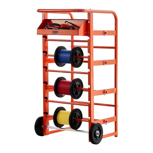 VEVOR Wire Spool Rack, 11 Rods, Multi-Spool Wire Rack Dispenser, Cable Caddy with Wheels, Cable Holder with Storage Tray for Wiring Storage, for Electrical, Industrial & Retail Use, Working Efficiency - style: Wire Storage Cart