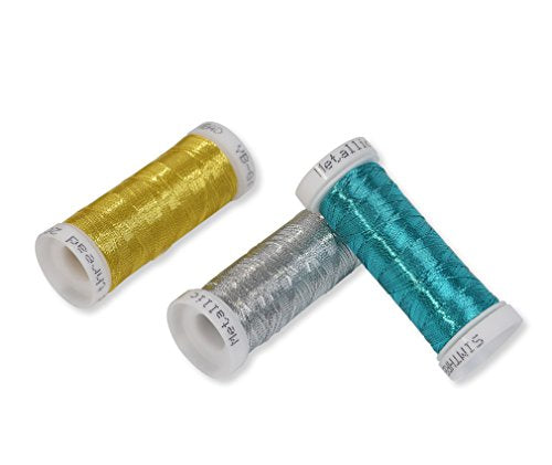 Simthread 6 Assorted Colors Metallic Machine/Hand Embroidery Thread 200 Yards Ea for Janome Brother Pfaff Babylock Singer Bernina Husqvaran & Most Home Embroidery Machines Special Embroidery Designs - color: 6 Colors