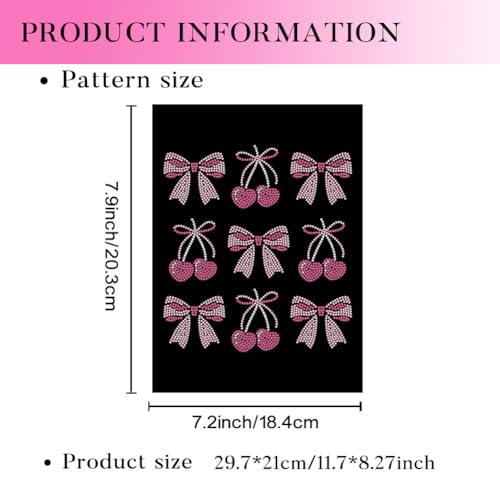 1 Pcs Bowknot Cherry Iron on Rhinestones Transfer, Fruit Hot Fix Iron on Patch Transfer Decals Crystal Heat Transfer Clothing Repair Decor for T-Shirt Hat Jacket Holiday Party - style: Bowknot Cherry