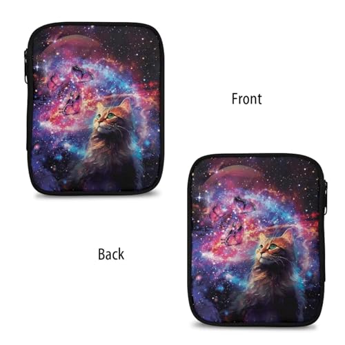 Kathyboom Galaxy Cat Crochet Hooks Case Large Capacity Empty Zipper Bags Portable Travel Crochet Storage Bag Organizer with Web Pocket and Crochet Holder Slots for Crochets Needles - color: Galaxy Cat