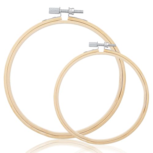 2 Pcs Wooden Embroidery Hoop, 8 Inch 10 inch Bamboo Embroidery Hoops Frame Circle Cross Stitch Hoop Ring for Art Craft Sewing DIY Decoration Home Ornaments - size: 8in+10in