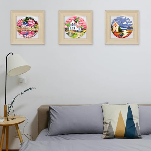 FONNUY Embroidery Kit for Beginners, Boho Nature Landscape Pre-Stamped Pattern Kits for Adults with Hoop, Easy to Follow Color Thread Needlework, 8'' Hoop (Flower House) - color: Flower House