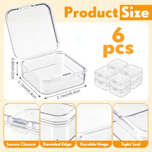 Jetec 6 Pieces Small Clear Plastic Storage Box, 2.1 x 2.1 x 0.8 Inch - size: 2.1 x 2.1 x 0.8 Inch