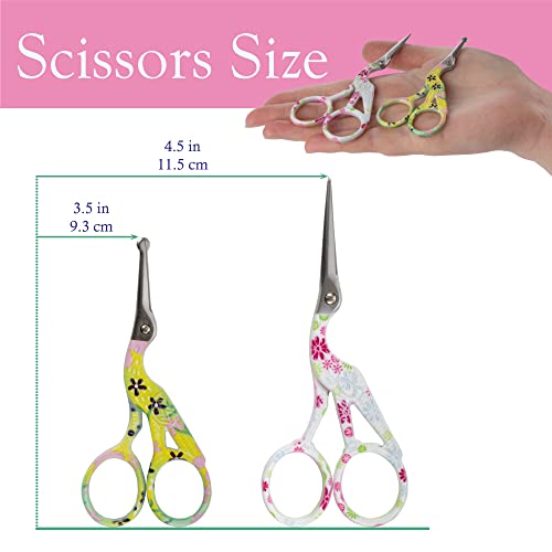 Stork Bird Rounded Safety Tip Embroidery Craft Stainless Steel Crane Scissors - Assortment F - 2 Pairs - color: Assortment F, size: 2 Pairs