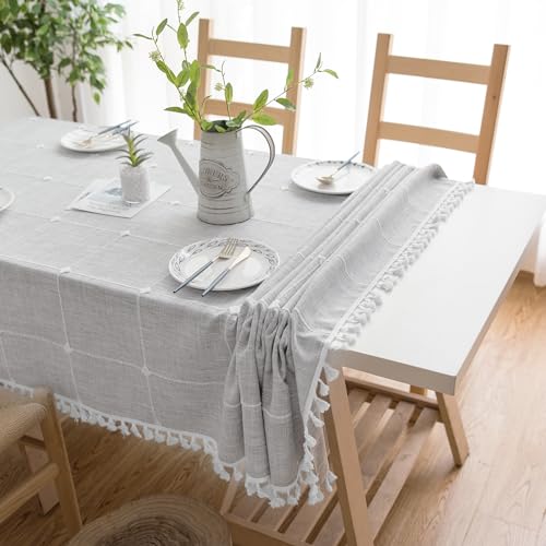 Oubonun Tablecloths for Rectangle Tables - color: Grey Plaid, size: 120" x 55" (Rectangular)