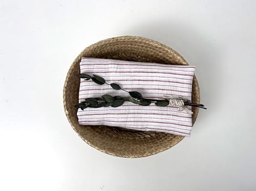 100% Linen Fabric – Lightweight Prewashed – Horizontal Stripe Patterns – Precut Style – Soft & Breathable – 52” Width – by The Linen Lab (Red 4773, 1 Yard pre Cut) - color: Red 4773, size: 1 yard pre cut