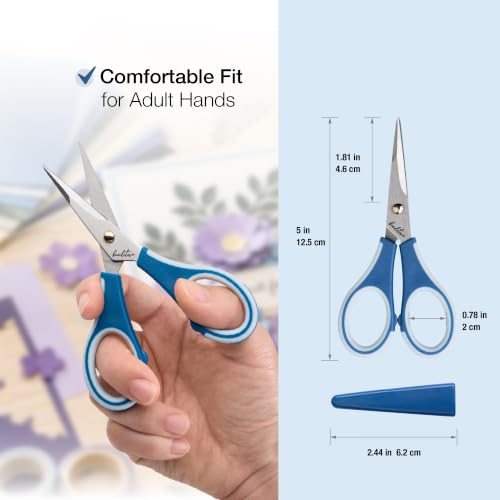 Beaditive Precision Craft Scissors - Ultra Sharp Stainless Steel Blades & Non-Slip TPR Handles - Adult & Kid Scrapbooking Scissors With Safety Cap For Home, Office, School (Blue) - style: Blue